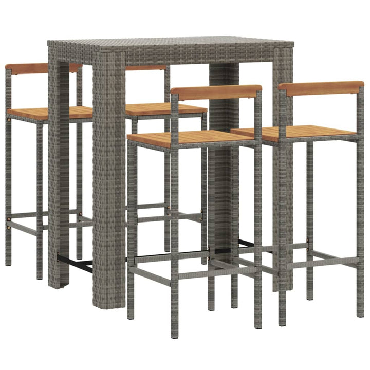Set Bar Pentru Grădină, 5 Piese, , Poliratan/Lemn Acacia