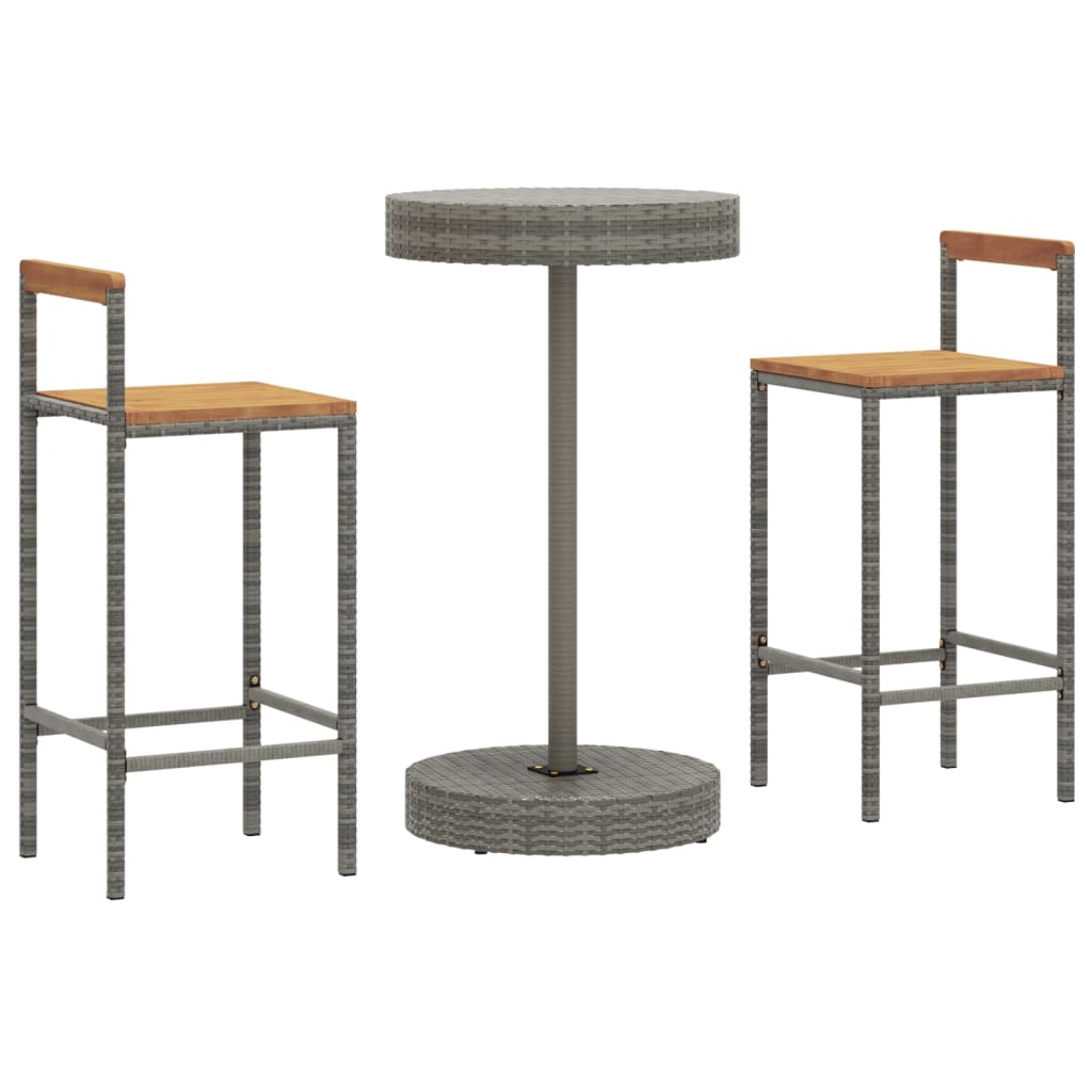 Set Bar Pentru Grădină, 3 Piese, , Poliratan/Lemn Acacia