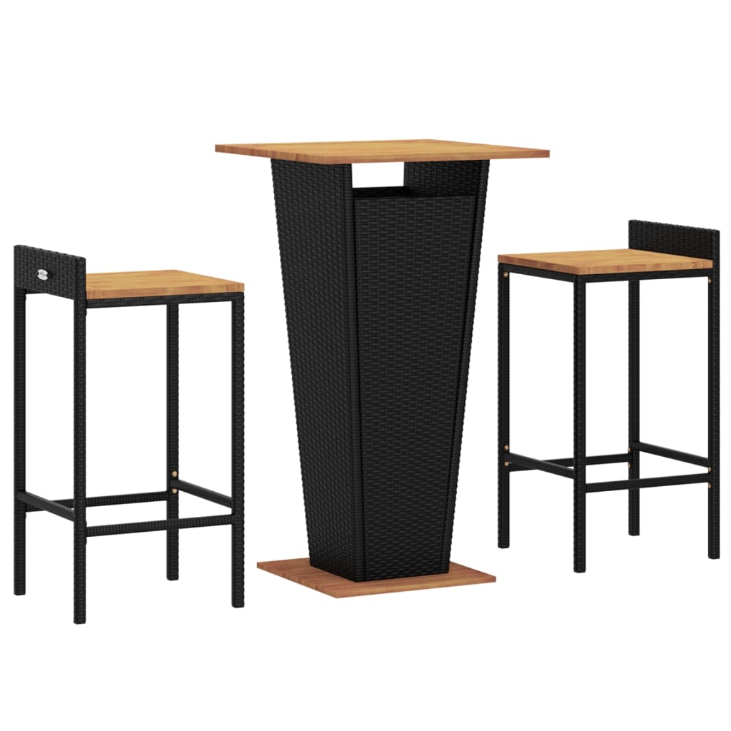 Set Bar Pentru Grădină, 3 Piese, , Poliratan/Lemn Acacia