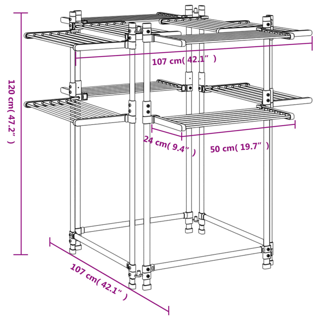 Suport Pentru Uscat Rufe, 107X107X120 Cm, Aluminiu