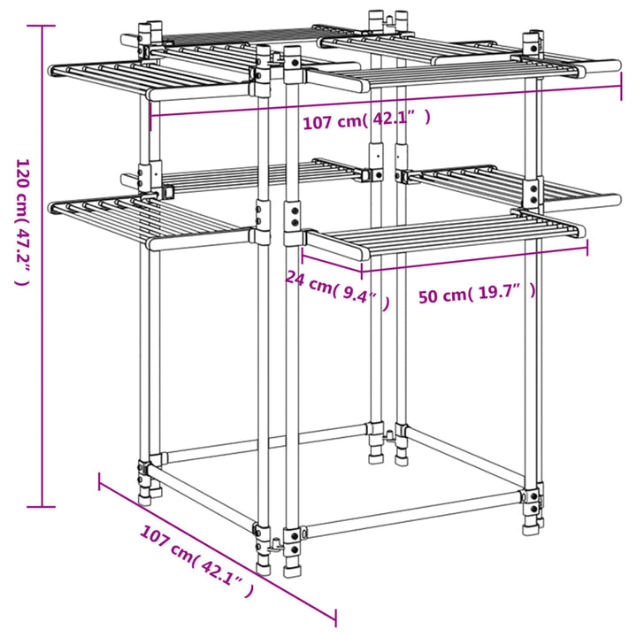 Suport Pentru Uscat Rufe, 107X107X120 Cm, Aluminiu