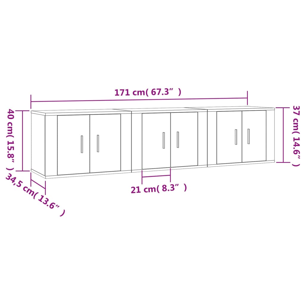 Dulapuri Tv Montate Pe Perete 3 Buc 57X34,5X40 Cm