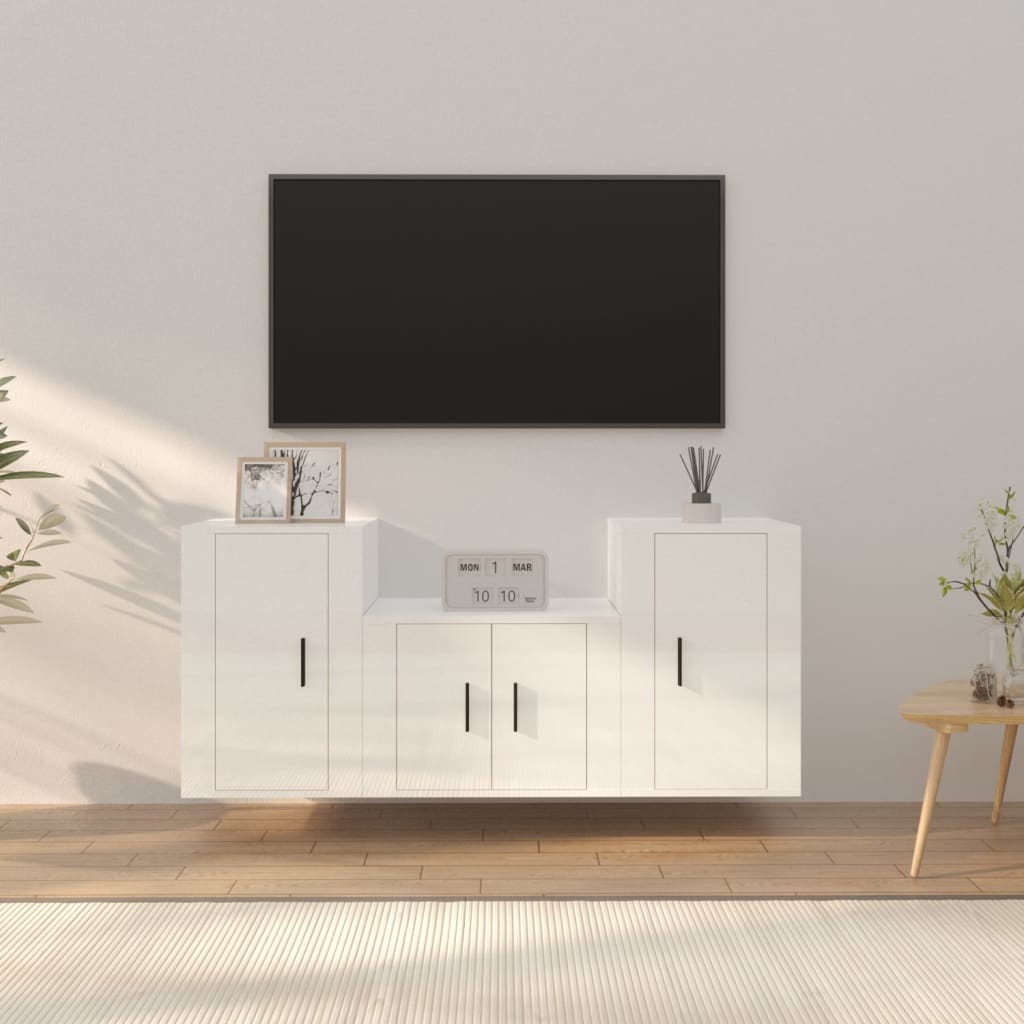Set Dulapuri Tv, 3 Piese, , Lemn Prelucrat