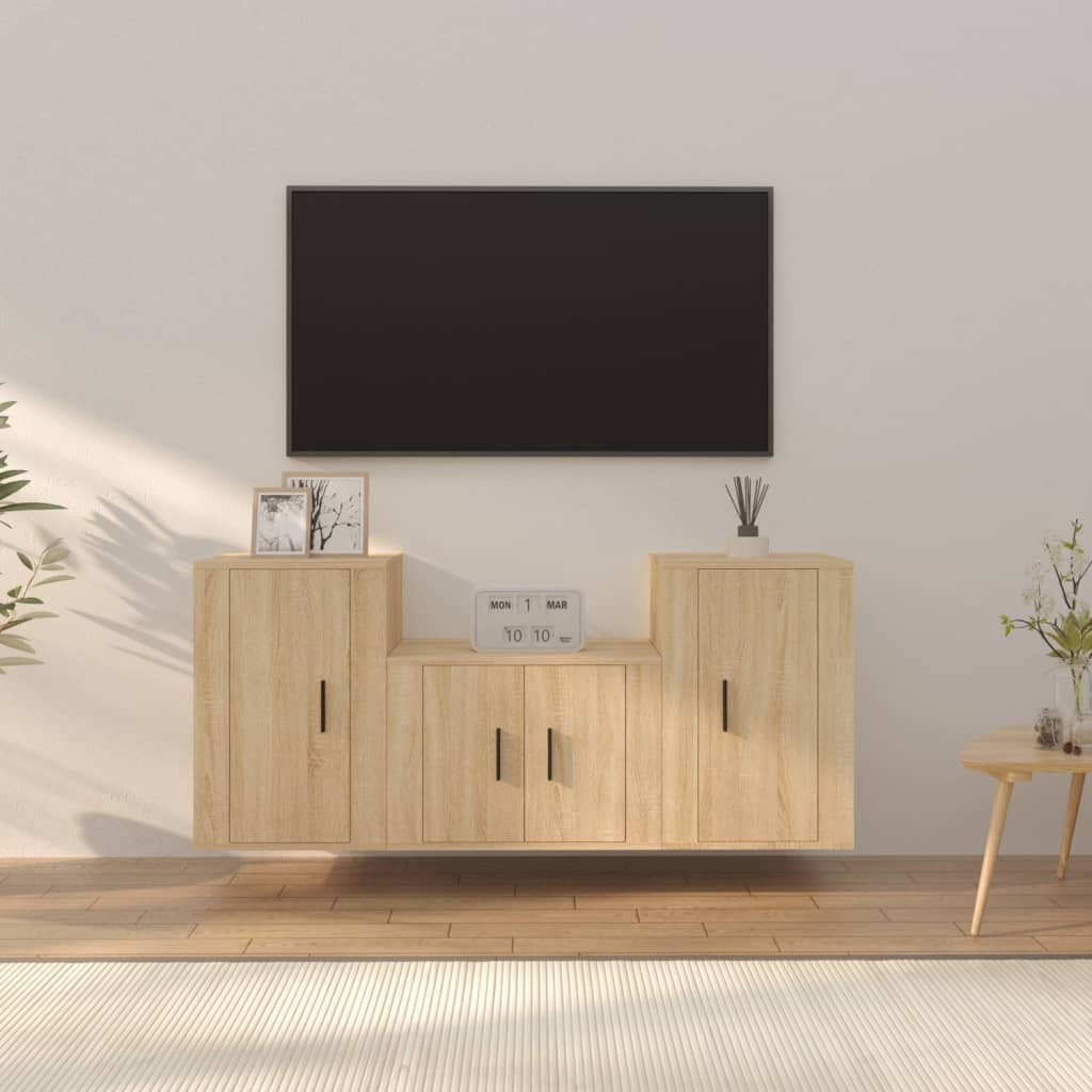 Set Dulapuri Tv, 3 Piese, , Lemn Prelucrat