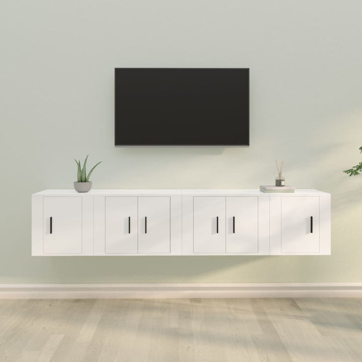 Set Dulapuri Tv, 4 Piese, Stejar Maro, Lemn Prelucrat