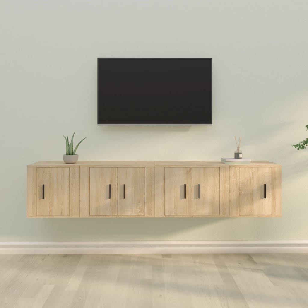 Set Dulapuri Tv, 4 Piese, Stejar Maro, Lemn Prelucrat