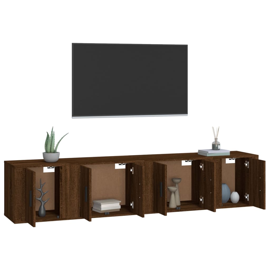 Set Dulapuri Tv, 4 Piese, Stejar Maro, Lemn Prelucrat
