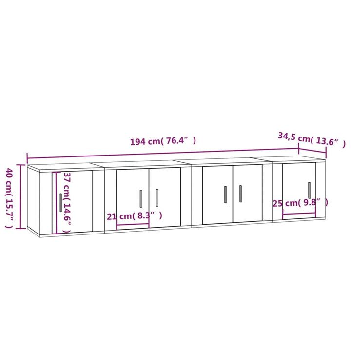 Set Dulapuri Tv, 4 Piese, Stejar Maro, Lemn Prelucrat