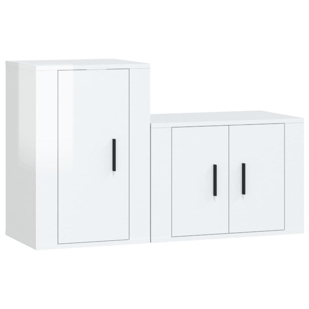 Set Dulap Tv, 2 Piese, Alb Extralucios, Lemn Prelucrat