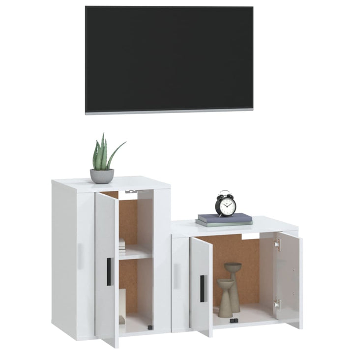 Set Dulap Tv, 2 Piese, Alb Extralucios, Lemn Prelucrat