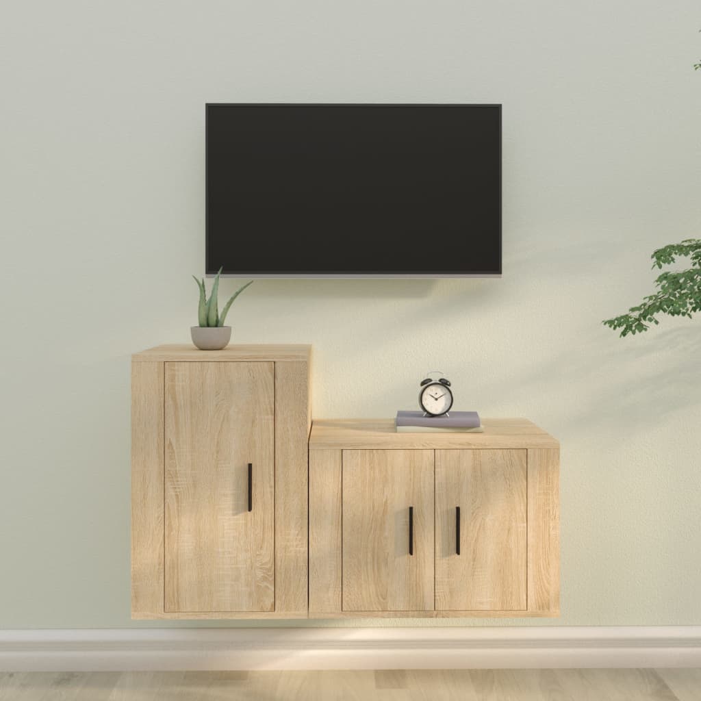 Set Dulap Tv, 2 Piese, Alb Extralucios, Lemn Prelucrat