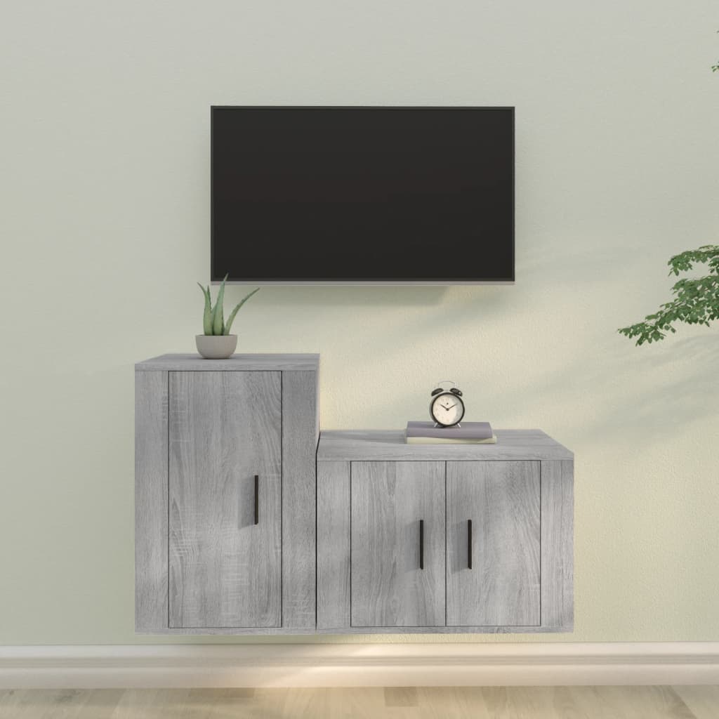 Set Dulap Tv, 2 Piese, Alb Extralucios, Lemn Prelucrat