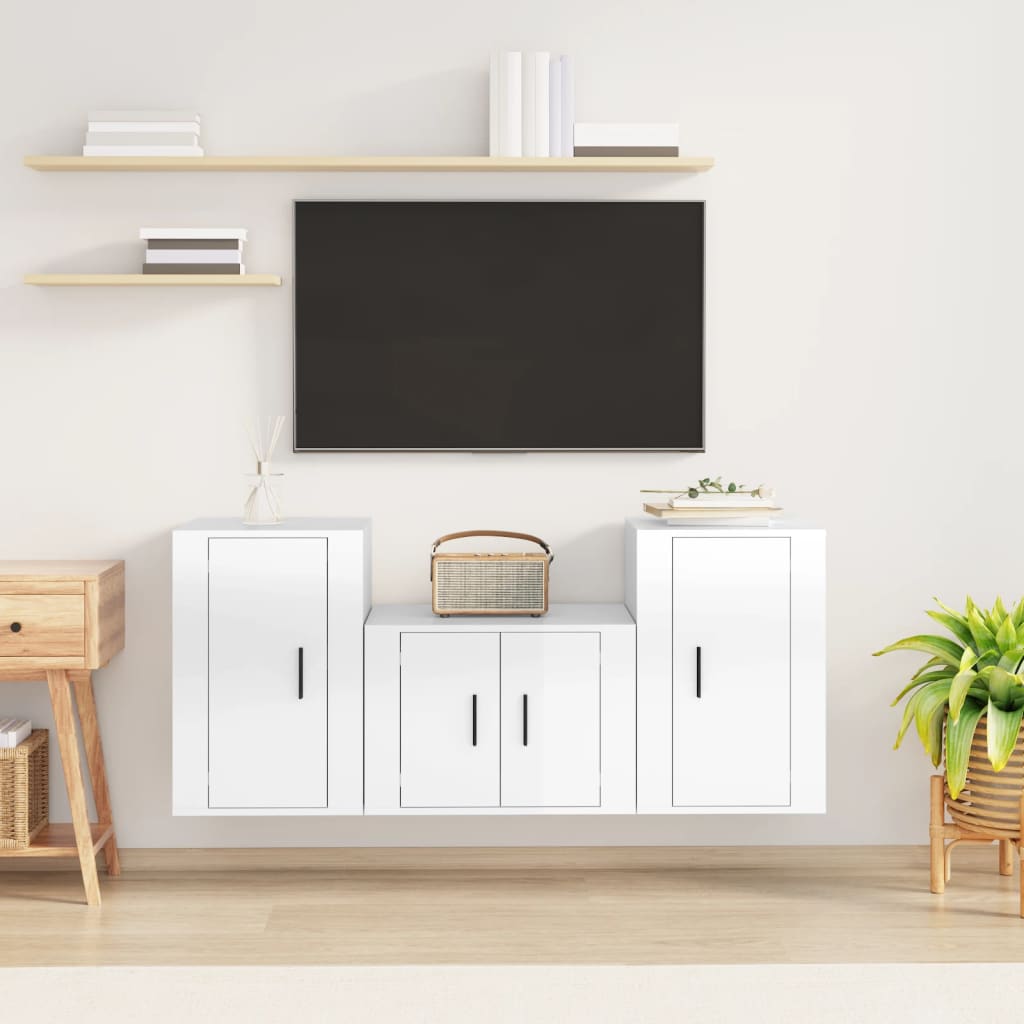 Set Dulap Tv, 3 Piese, , Lemn Prelucrat