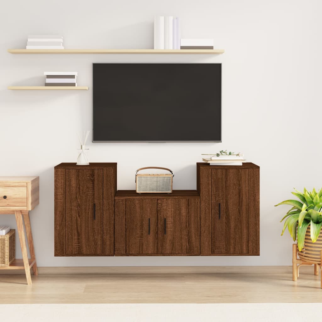 Set Dulap Tv, 3 Piese, , Lemn Prelucrat