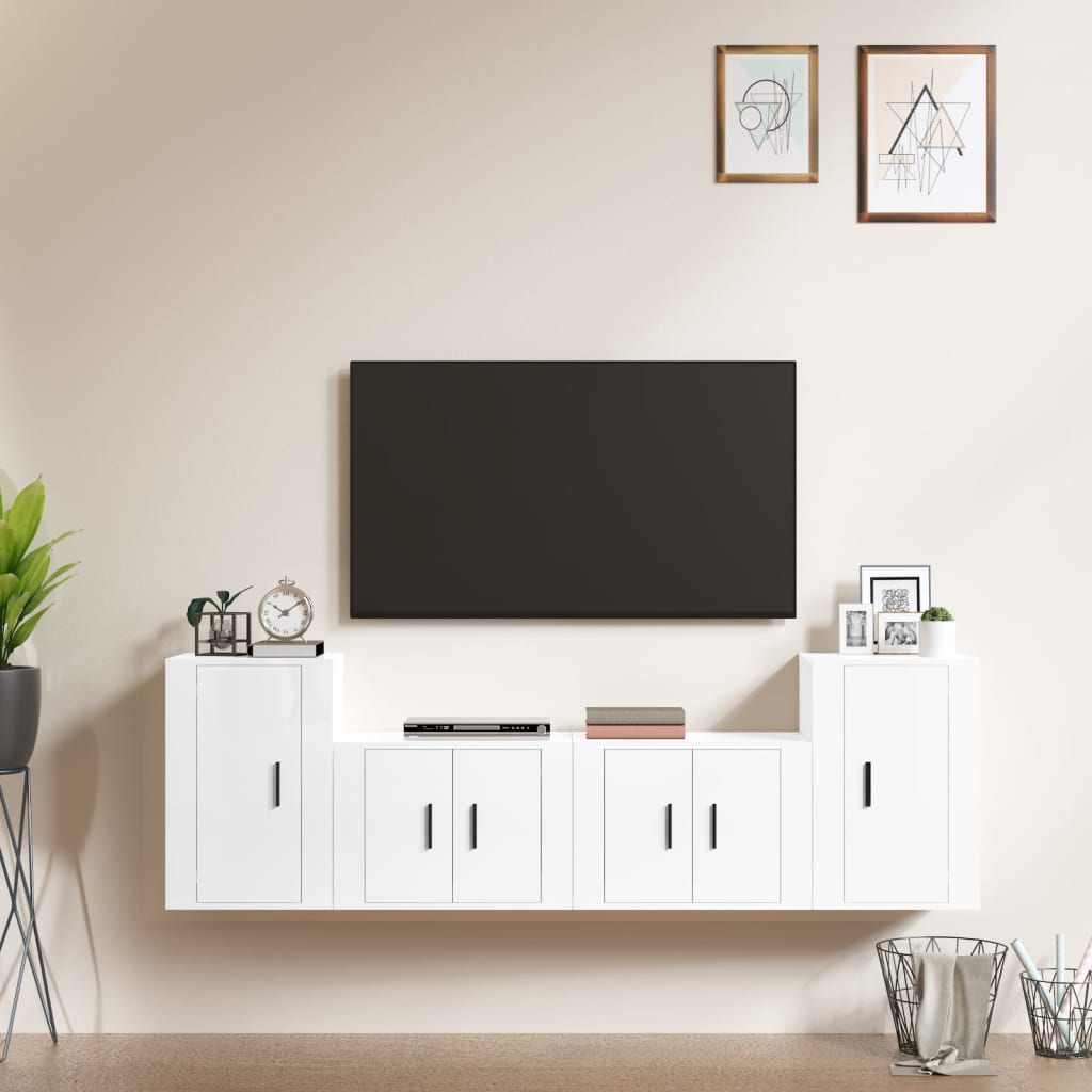 Set Dulap Tv, 4 Piese, , Lemn Prelucrat