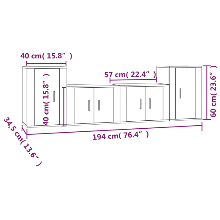 Set Dulap Tv, 4 Piese, , Lemn Prelucrat