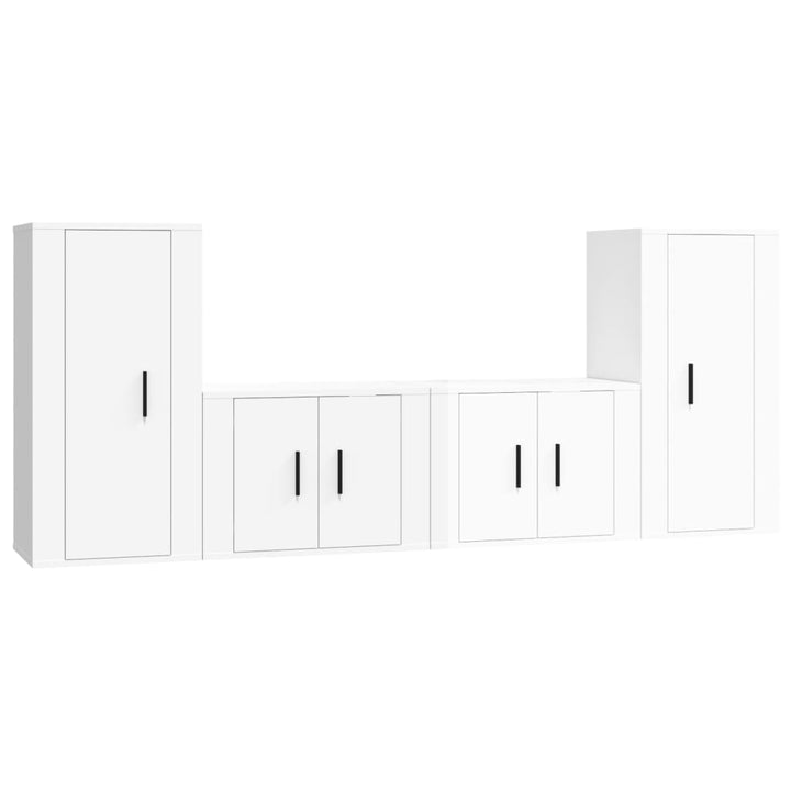Set Dulap Tv, 4 Piese, Alb Extralucios, Lemn Prelucrat