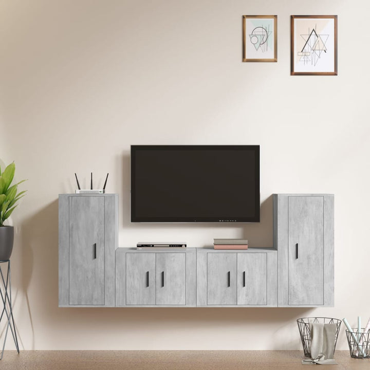 Set Dulap Tv, 4 Piese, Alb Extralucios, Lemn Prelucrat