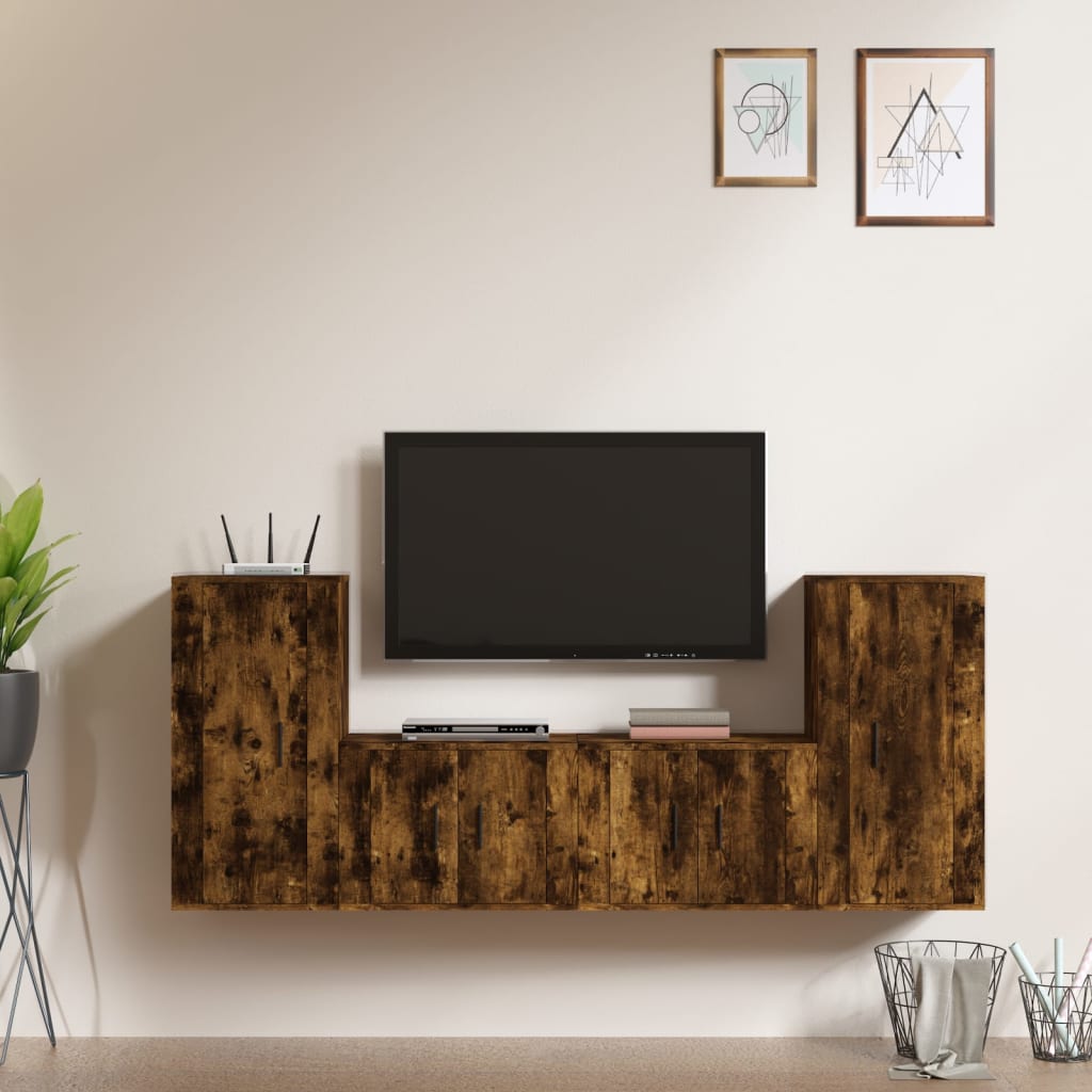 Set Dulap Tv, 4 Piese, Alb Extralucios, Lemn Prelucrat