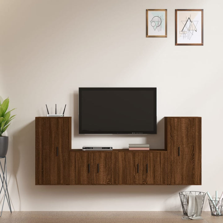 Set Dulap Tv, 4 Piese, Alb Extralucios, Lemn Prelucrat