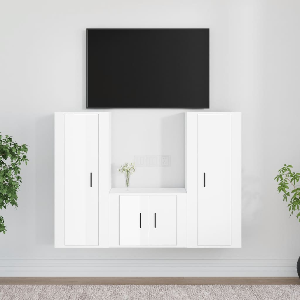 Set Dulapuri Tv, 3 Piese, , Lemn Prelucrat