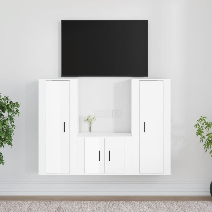 Set Dulapuri Tv, 3 Piese, , Lemn Prelucrat