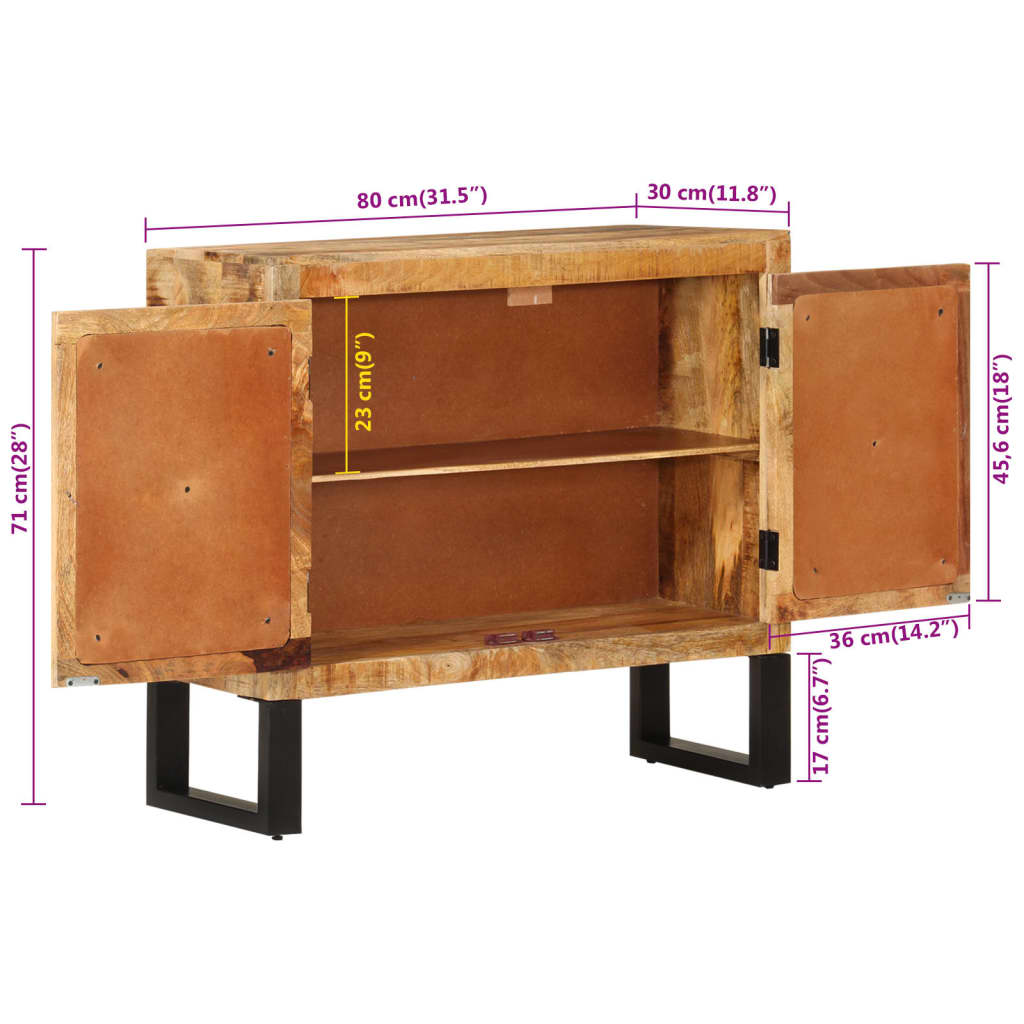 Dulap, 80X30X71 Cm, Lemn Masiv De Mango Brut Și Metal