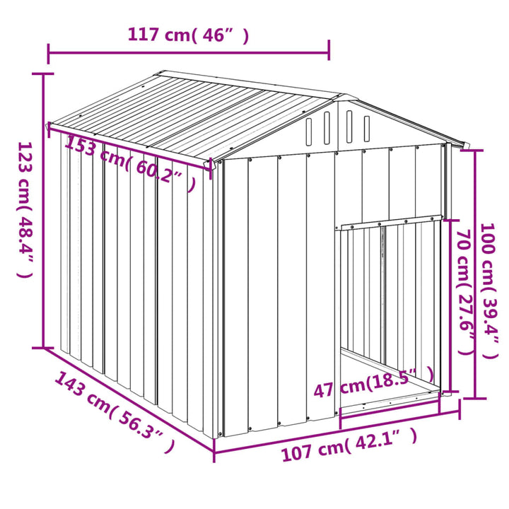 Cușcă Câine Cu Acoperiș Antracit 117X153X123 Cm Oțel Galvanizat