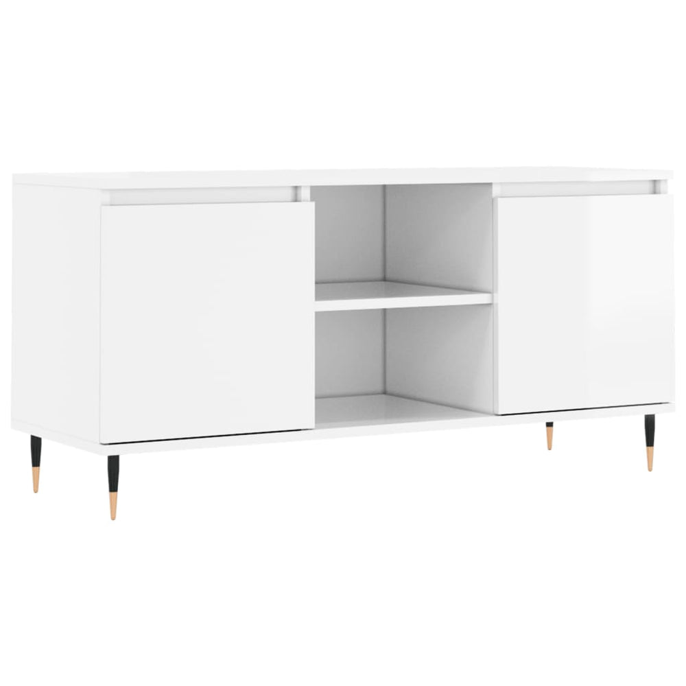 Comodă Tv, Alb Extralucios, 104X35X50 Cm, Lemn Compozit