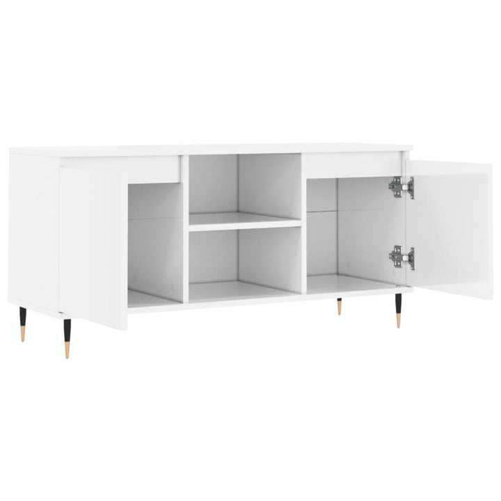Comodă Tv, Alb Extralucios, 104X35X50 Cm, Lemn Compozit