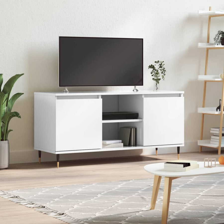 Comodă Tv, Alb Extralucios, 104X35X50 Cm, Lemn Compozit