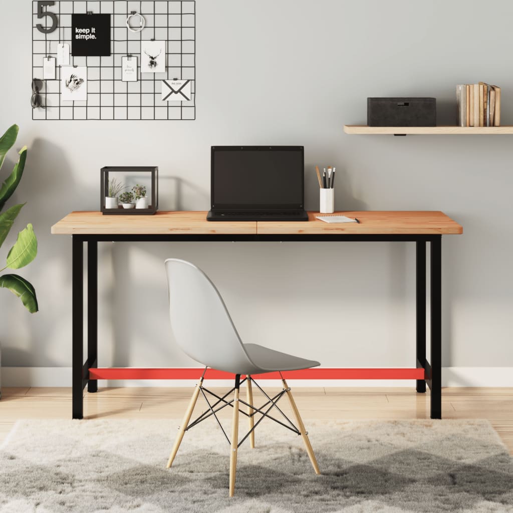 Banc De Lucru 200X55X81,5 Cm, Lemn Masiv De Fag Și Metal