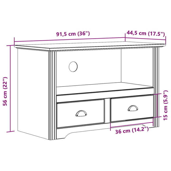 Comodă Tv Cu 2 Sertare „Bodo” 91,5X44,5X56 Cm Lemn De Pin