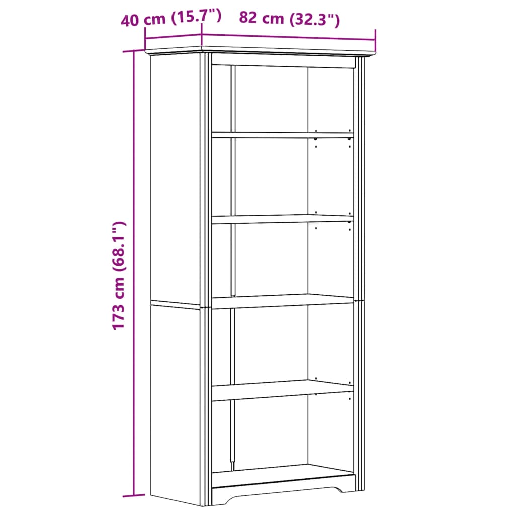 Bibliotecă Bodo, , 82X40X173 Cm, Lemn Masiv Pin, 5 Rafturi