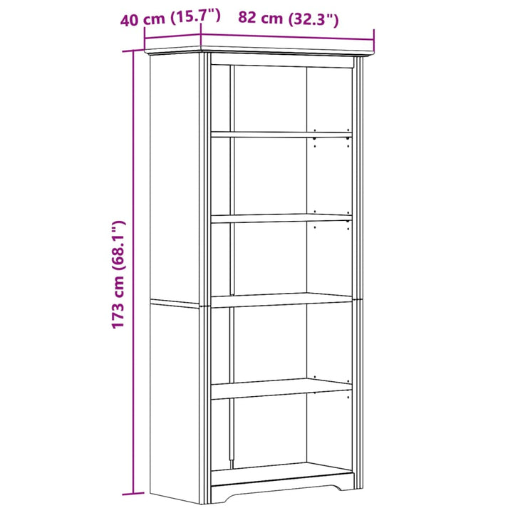 Bibliotecă Bodo, , 82X40X173 Cm, Lemn Masiv Pin, 5 Rafturi