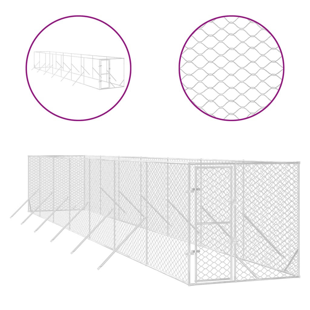 Padoc De Exterior Pentru Câini Argintiu 2X14X2M Oțel Galvanizat