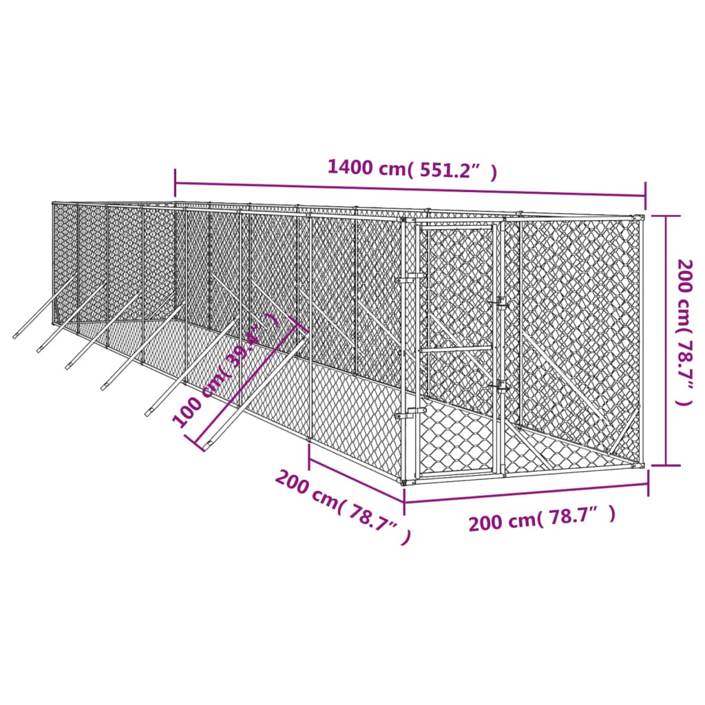 Padoc De Exterior Pentru Câini Argintiu 2X14X2M Oțel Galvanizat
