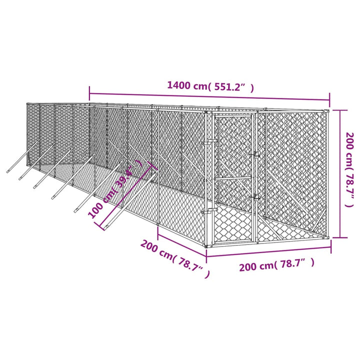 Padoc De Exterior Pentru Câini Argintiu 2X14X2M Oțel Galvanizat