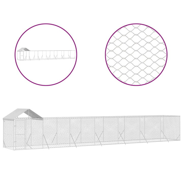 Padoc Exterior Cu Acoperiș Argintiu 14X2X2,5 M Oțel Galvanizat