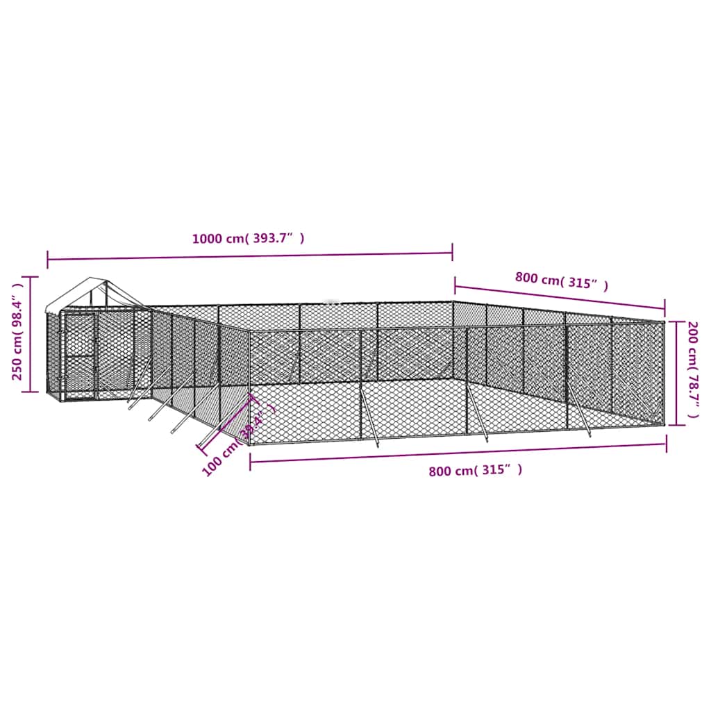 Padoc Exterior Cu Acoperiș Argintiu 10X8X2,5 M Oțel Galvanizat