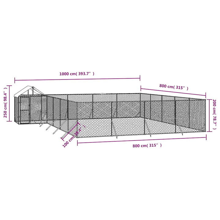 Padoc Exterior Cu Acoperiș Argintiu 10X8X2,5 M Oțel Galvanizat