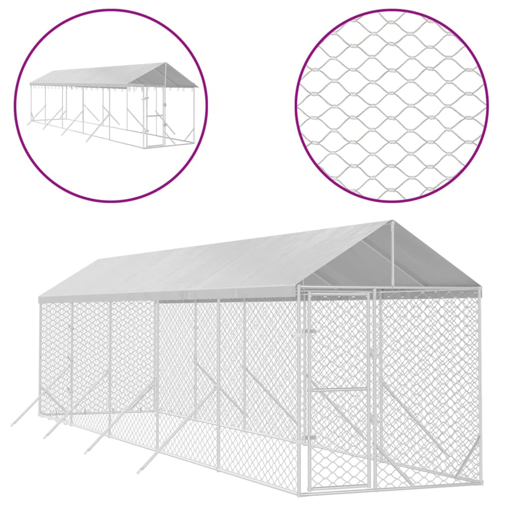 Padoc Exterior Cu Acoperiș Argintiu 2X10X2,5 M Oțel Galvanizat