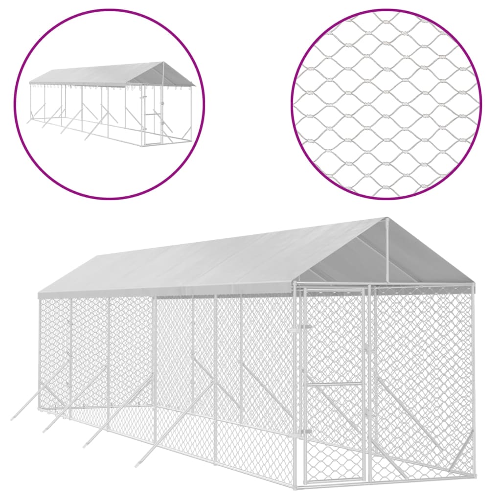 Padoc Exterior Cu Acoperiș Argintiu 2X10X2,5 M Oțel Galvanizat