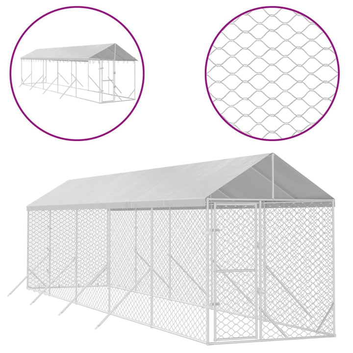 Padoc Exterior Cu Acoperiș Argintiu 2X10X2,5 M Oțel Galvanizat