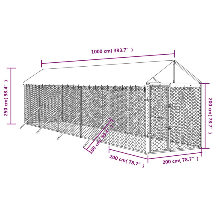 Padoc Exterior Cu Acoperiș Argintiu 2X10X2,5 M Oțel Galvanizat