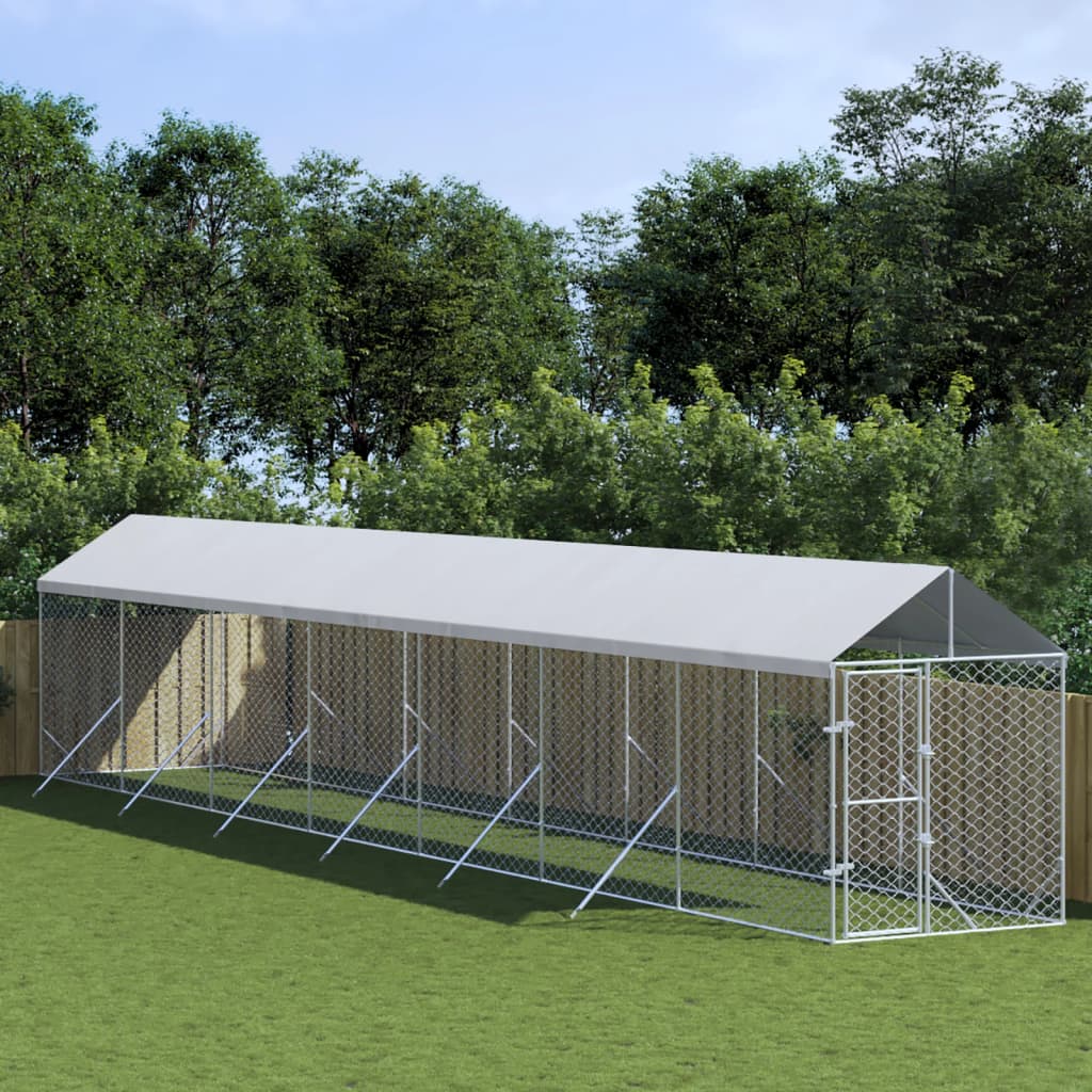 Padoc Exterior Cu Acoperiș Argintiu 2X10X2,5 M Oțel Galvanizat