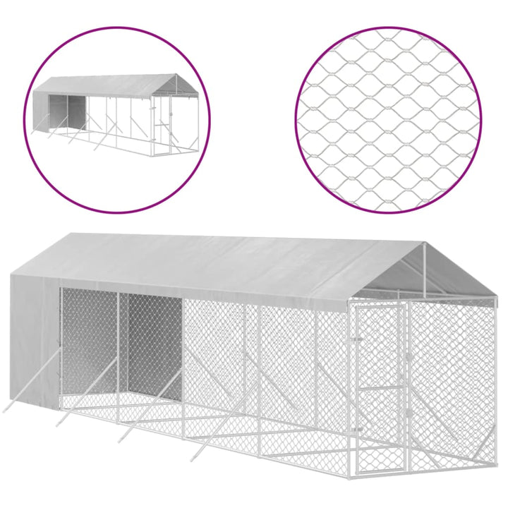 Padoc Exterior Cu Acoperiș Argintiu 2X10X2,5 M Oțel Galvanizat