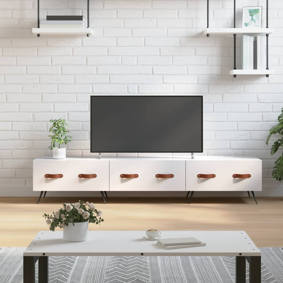 Comodă Tv, Alb Extralucios, 150X36X30 Cm, Lemn Prelucrat