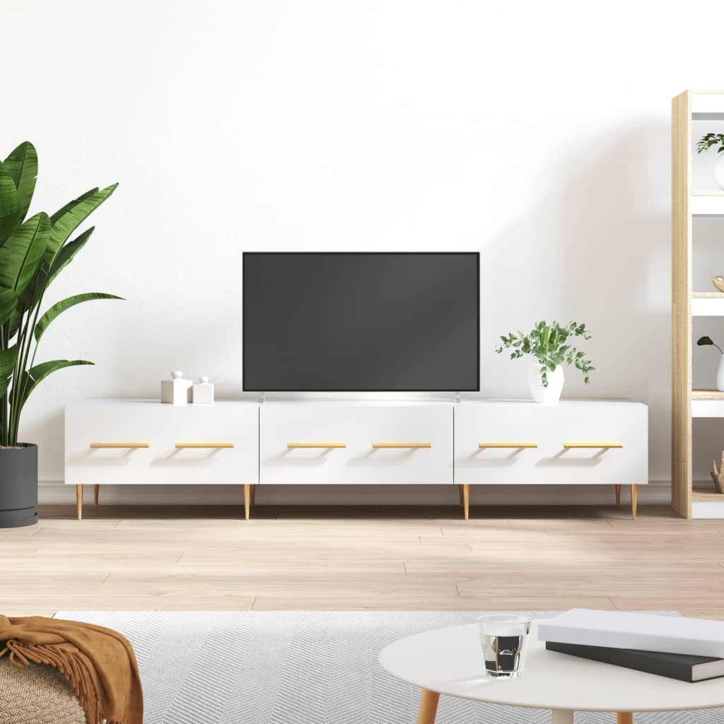 Comodă Tv, Alb Extralucios, 150X36X30 Cm, Lemn Prelucrat