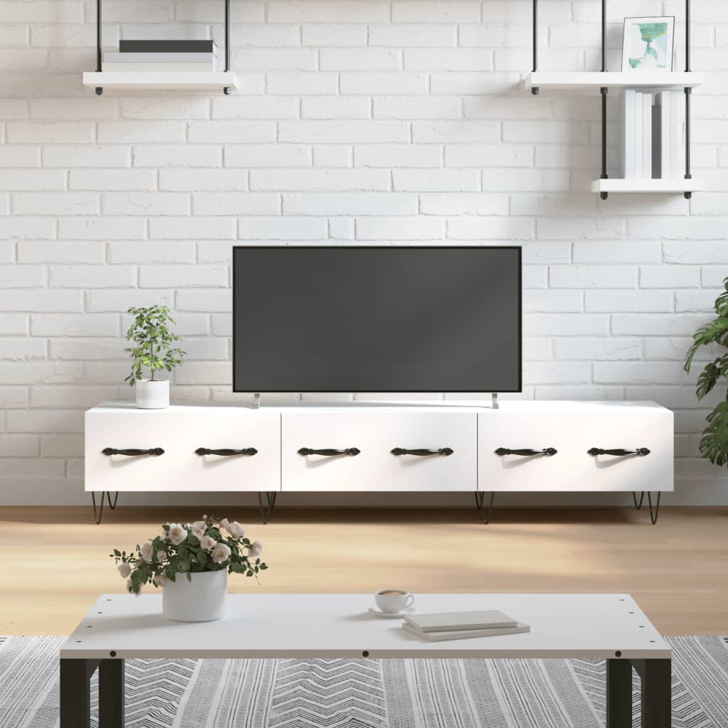 Comodă Tv, Alb Extralucios, 150X36X30 Cm, Lemn Prelucrat